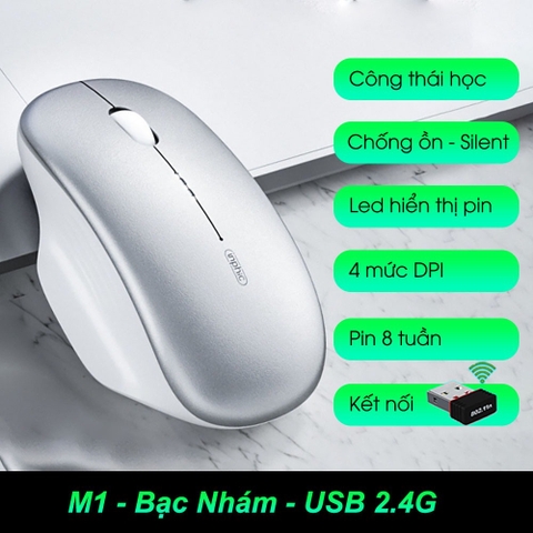 ￼Chuột máy tính không dây TEKKIN M1 II wireless 2.4G pin sạc silent chống ồn công thái học cho laptop táo pc hiển thị pin