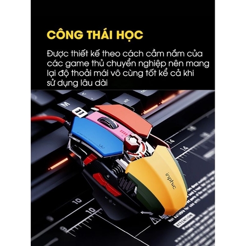 ￼Chuột máy tính gaming TEKKIN INPHIC PG6 có dây 12800 DPI 9 nút hỗ trợ macro qua app 12 chuyên game thủ
