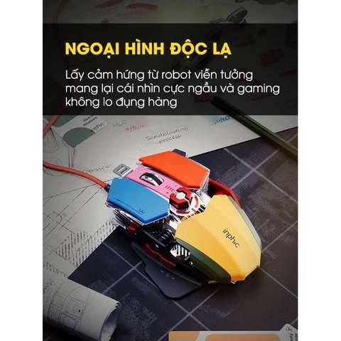 ￼Chuột máy tính gaming TEKKIN INPHIC PG6 có dây 12800 DPI 9 nút hỗ trợ macro qua app 12 chuyên game thủ led RGB