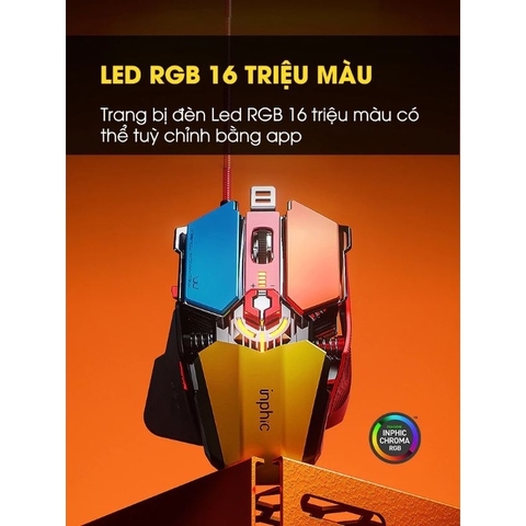 ￼Chuột máy tính gaming TEKKIN INPHIC PG6 có dây 12800 DPI 9 nút hỗ trợ macro qua app 12 chuyên game thủ led RGB