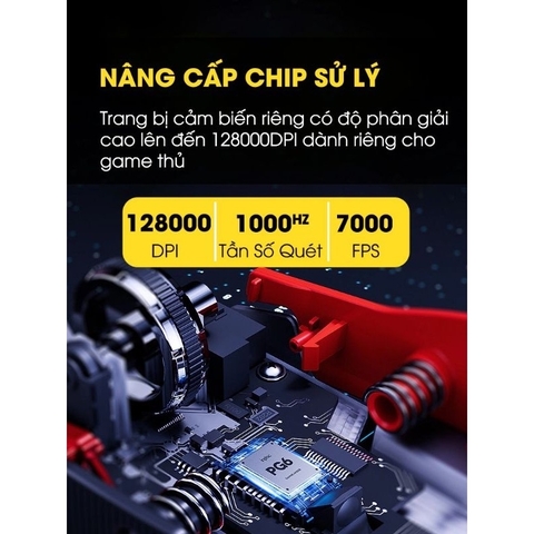 ￼Chuột máy tính gaming TEKKIN INPHIC PG6 có dây 12800 DPI 9 nút hỗ trợ macro qua app 12 chuyên game thủ led RGB