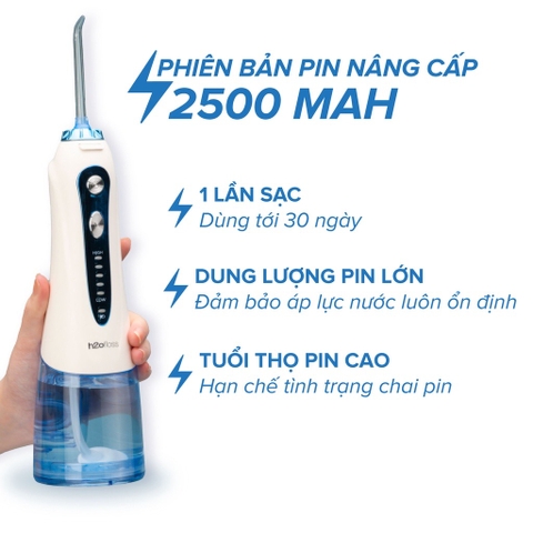 ￼Máy Tăm Nước H2oFloss Tặng Túi Vải + 7 Đầu Tăm Cải tiến công nghệ tia nước sạch X4 Lần - BH 12 tháng 1 đổi 1