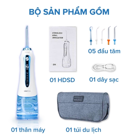 ￼Máy Tăm Nước H2oFloss Tặng Túi Vải + 7 Đầu Tăm Cải tiến công nghệ tia nước sạch X4 Lần - BH 12 tháng 1 đổi 1