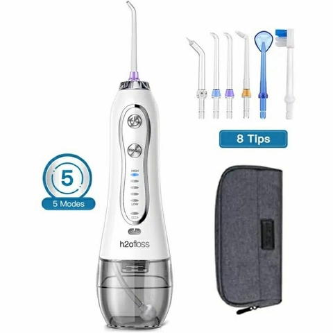 ￼Máy Tăm Nước H2oFloss Tặng Túi Vải + 7 Đầu Tăm Cải tiến công nghệ tia nước sạch X4 Lần - BH 12 tháng 1 đổi 1