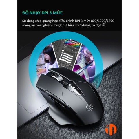￼Chuột gaming không dây sạc pin TEKKIN INPHIC PM6 cho game thủ chuyên nghiệp kết nối Wireless 2.4G cực nhạy