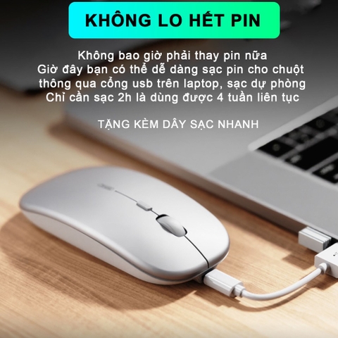 ￼Chuột Bluetooth không dây tự sạc pin TEKKIN INPHIC M1P ko tiếng click sạc 1 lần dùng 8 tuần cho máy tính