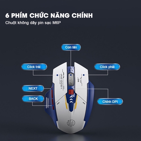 ￼Chuột máy tính không dây gaming TEKKIN INPHIC F9 GUNDAM pin sạc 6 nút công thái học silent tắt tiếng chống ồn wireless