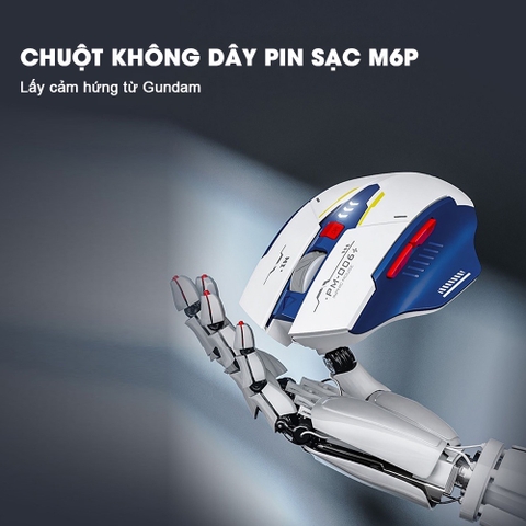 ￼Chuột máy tính không dây gaming TEKKIN INPHIC F9 GUNDAM pin sạc 6 nút công thái học silent tắt tiếng chống ồn wireless