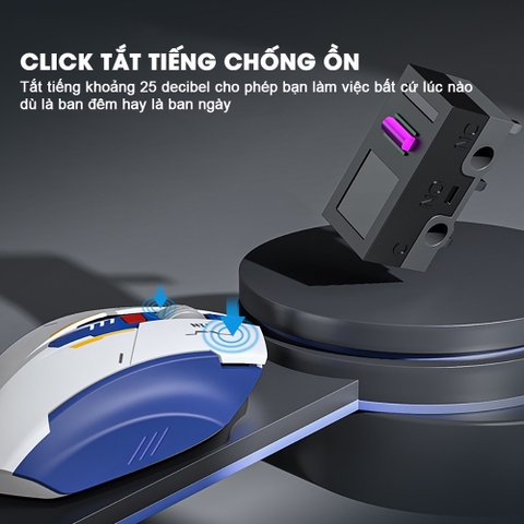 ￼Chuột máy tính không dây gaming TEKKIN INPHIC F9 GUNDAM pin sạc 6 nút công thái học silent tắt tiếng chống ồn wireless