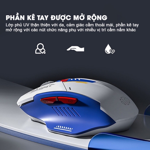 ￼Chuột máy tính không dây gaming TEKKIN INPHIC F9 GUNDAM pin sạc 6 nút công thái học silent tắt tiếng chống ồn wireless