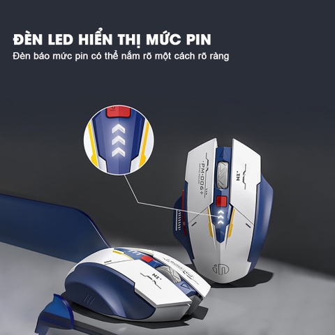 ￼Chuột máy tính không dây gaming TEKKIN INPHIC F9 GUNDAM pin sạc 6 nút công thái học silent tắt tiếng chống ồn wireless