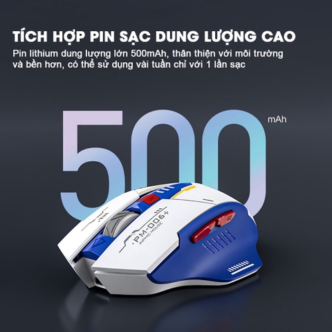 ￼Chuột máy tính không dây gaming TEKKIN INPHIC F9 GUNDAM pin sạc 6 nút công thái học silent tắt tiếng chống ồn wireless