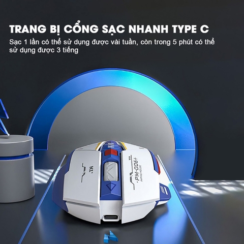 ￼Chuột máy tính không dây gaming TEKKIN INPHIC F9 GUNDAM pin sạc 6 nút công thái học silent tắt tiếng chống ồn wireless