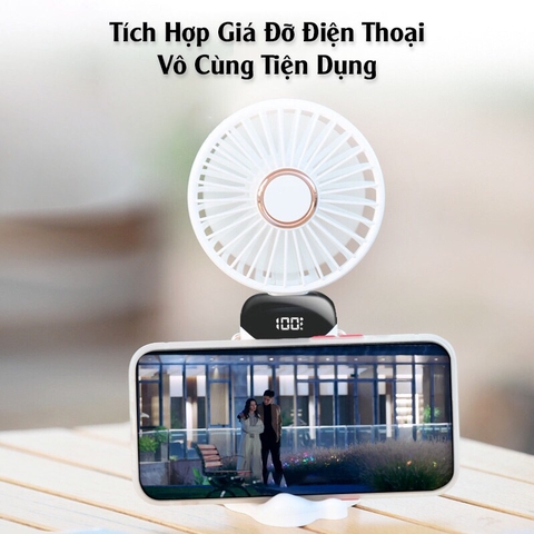 ￼Quạt mini cầm tay TEKKIN pin khủng 10000 mah, quạt tích điện gấp gọn 5 cấp độ gió linh hoạt