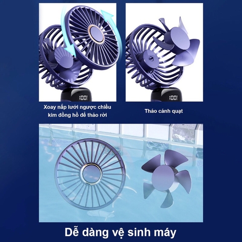 ￼Quạt mini cầm tay TEKKIN pin khủng 10000 mah, quạt tích điện gấp gọn 5 cấp độ gió linh hoạt