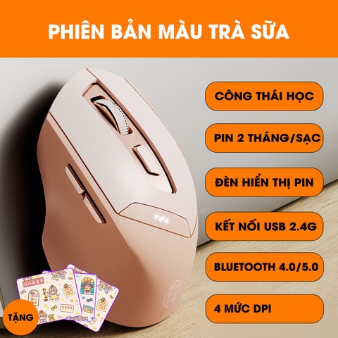 ￼Chuột không dây bluetooth 5.0 sạc pin TEKKIN INPHIC DR6 tắt âm silent 6 nút bấm đèn led báo pin công thái học