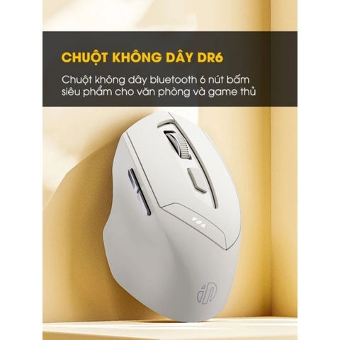 ￼Chuột không dây bluetooth 5.0 sạc pin TEKKIN INPHIC DR6 tắt âm silent 6 nút bấm đèn led báo pin công thái học