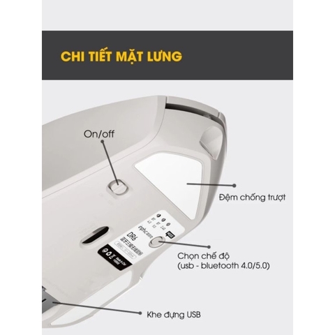 ￼Chuột không dây bluetooth 5.0 sạc pin TEKKIN INPHIC DR6 tắt âm silent 6 nút bấm đèn led báo pin công thái học