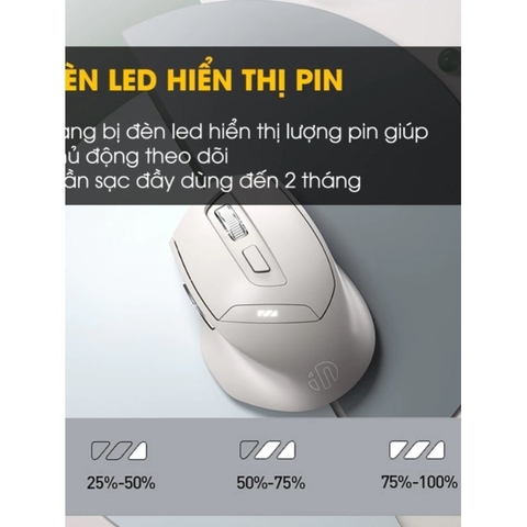 ￼Chuột không dây bluetooth 5.0 sạc pin TEKKIN INPHIC DR6 tắt âm silent 6 nút bấm đèn led báo pin công thái học