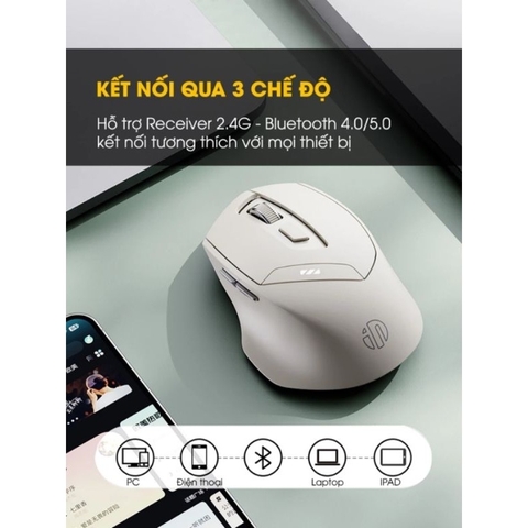 ￼Chuột không dây bluetooth 5.0 sạc pin TEKKIN INPHIC DR6 tắt âm silent 6 nút bấm đèn led báo pin công thái học
