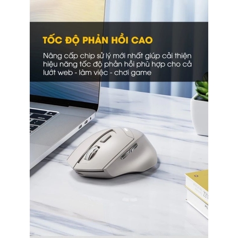 ￼Chuột không dây bluetooth 5.0 sạc pin TEKKIN INPHIC DR6 tắt âm silent 6 nút bấm đèn led báo pin công thái học