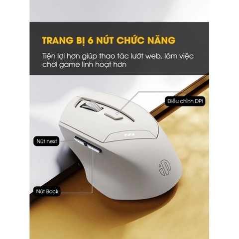 ￼Chuột không dây bluetooth 5.0 sạc pin TEKKIN INPHIC DR6 tắt âm silent 6 nút bấm đèn led báo pin công thái học