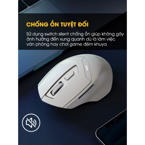 ￼Chuột không dây bluetooth 5.0 sạc pin TEKKIN INPHIC DR6 tắt âm silent 6 nút bấm đèn led báo pin công thái học