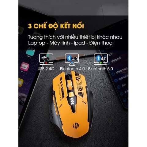 ￼Chuột bluetooth 5.0 không dây TEKKIN INPHIC A9 gaming máy tính 6 nút silent tắt âm led hiển thị pin gundam công thái học