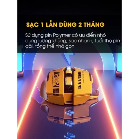 ￼Chuột bluetooth 5.0 không dây TEKKIN INPHIC A9 gaming máy tính 6 nút silent tắt âm led hiển thị pin gundam công thái học