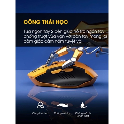 ￼Chuột bluetooth 5.0 không dây TEKKIN INPHIC A9 gaming máy tính 6 nút silent tắt âm led hiển thị pin gundam công thái học