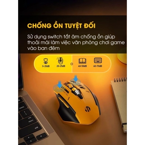￼Chuột bluetooth 5.0 không dây TEKKIN INPHIC A9 gaming máy tính 6 nút silent tắt âm led hiển thị pin gundam công thái học