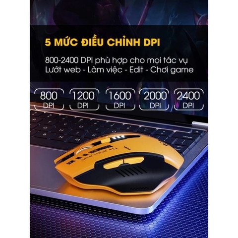 ￼Chuột bluetooth 5.0 không dây TEKKIN INPHIC A9 gaming máy tính 6 nút silent tắt âm led hiển thị pin gundam công thái học