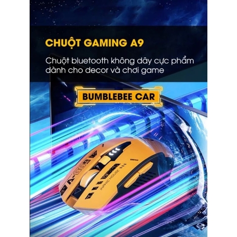 ￼Chuột bluetooth 5.0 không dây TEKKIN INPHIC A9 gaming máy tính 6 nút silent tắt âm led hiển thị pin gundam công thái học