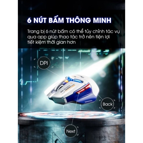 ￼Chuột không dây gaming bluetooth TEKKIN INPHIC IN9 pin sạc led rgb 6 nút bấm 3 mode có app chơi game macro gundam