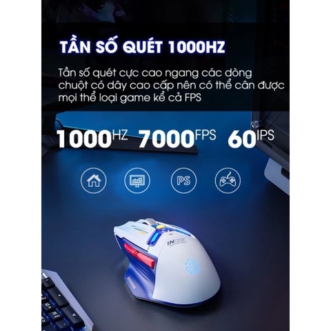￼Chuột không dây gaming bluetooth TEKKIN INPHIC IN9 pin sạc led rgb 6 nút bấm 3 mode có app chơi game macro gundam