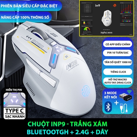 ￼Chuột không dây gaming bluetooth TEKKIN INPHIC IN9 pin sạc led rgb 6 nút bấm 3 mode có app chơi game macro gundam