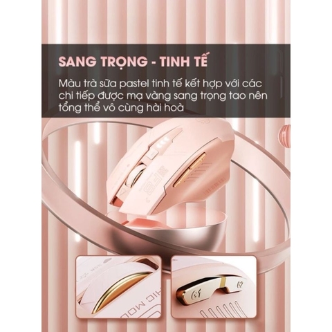 ￼Chuột không dây pin sạc TEKKIN INPHIC F8 trà sữa cute gaming silent chống ồn ko dây bluetooth  wireless 2.4G máy tính