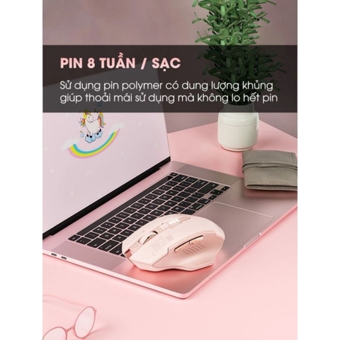 ￼Chuột không dây pin sạc TEKKIN INPHIC F8 trà sữa cute gaming silent chống ồn ko dây bluetooth  wireless 2.4G máy tính