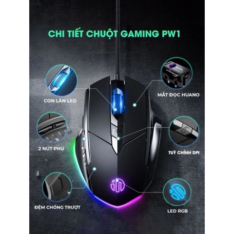 Chuột máy tính gaming TEKKIN W1 PRO 7200 DPI bản có dây tắt âm silent Led RGB - Chính hãng