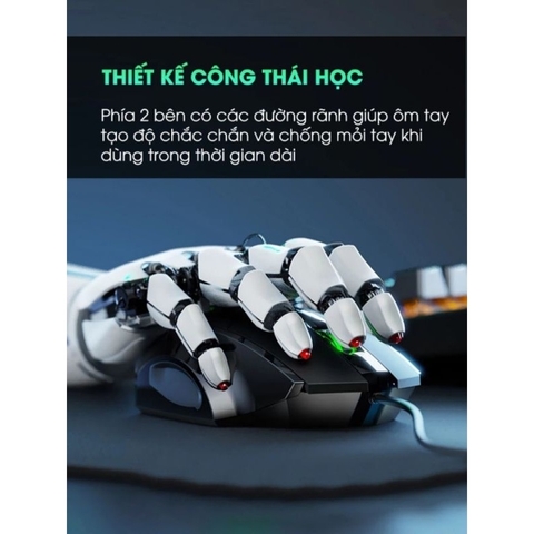 Chuột máy tính gaming TEKKIN W1 PRO 7200 DPI bản có dây tắt âm silent Led RGB - Chính hãng