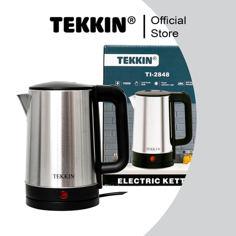 Ấm Siêu Tốc Tự Ngắt INOX TEKKIN TI-2848 Dung Tích Lớn 2.3L (Dung Tích Sử Dụng 1.8L) 1500W Bảo Hành 12 Tháng