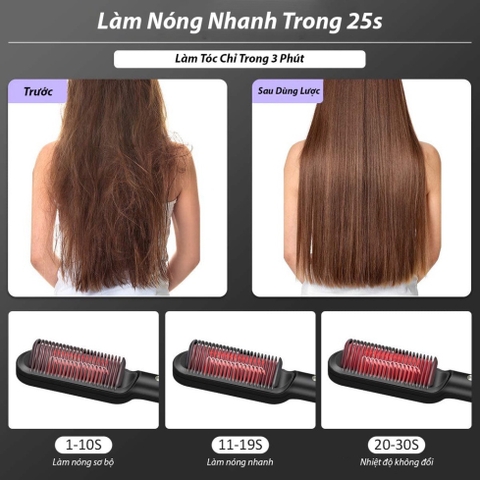 Lược điện chải tóc TEKKIN TI-158 tạo kiểu uốn thẳng 3 in 1 đa năng cao cấp chuyên nghiệp dành cho salon 6 mức nhiệt