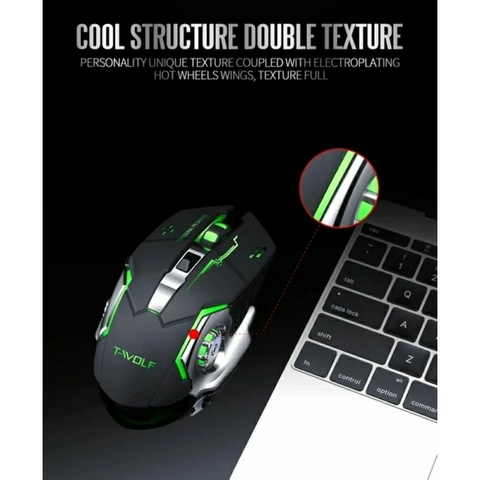 Chuột không dây gaming TEKKIN T-WOLF Wireless 2.4GHz siêu ngầu, đèn led tự thay đổi màu sắc