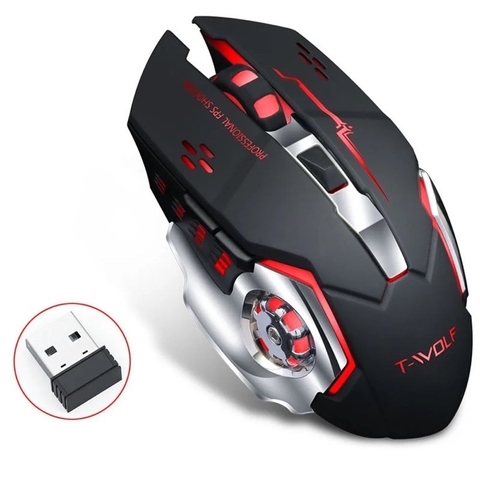 Chuột không dây gaming TEKKIN T-WOLF Wireless 2.4GHz siêu ngầu, đèn led tự thay đổi màu sắc