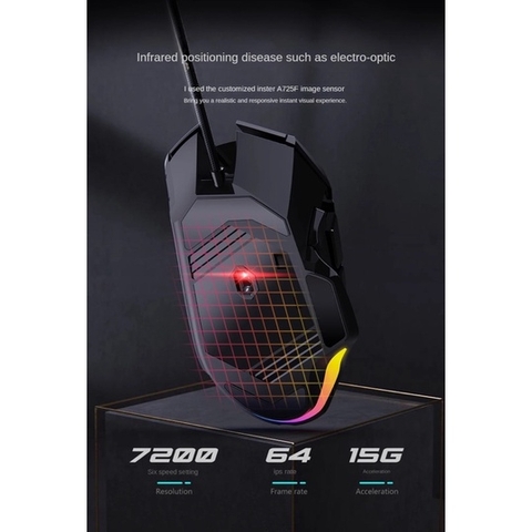 Chuột chơi game có dây siêu nhạy 7200 DPI TEKKIN D20 dành cho game thủ chuyên nghiệp