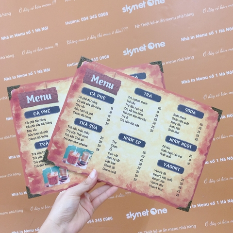 Menu trà sữa
