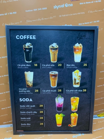 menu quán cafe