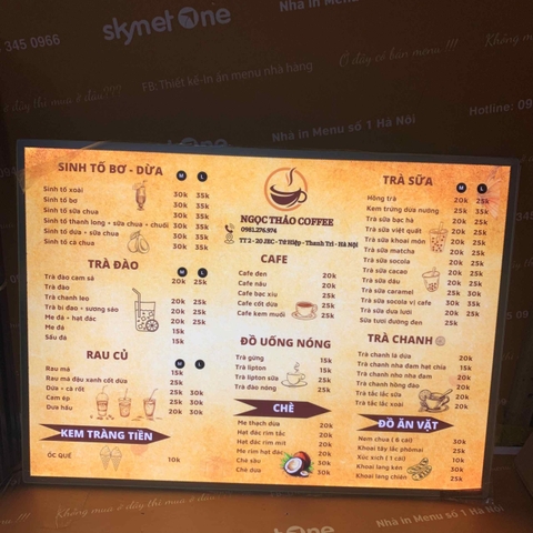 menu quán cafe