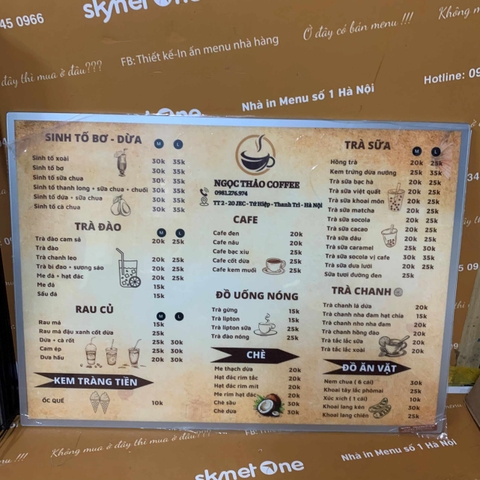 menu quán cafe