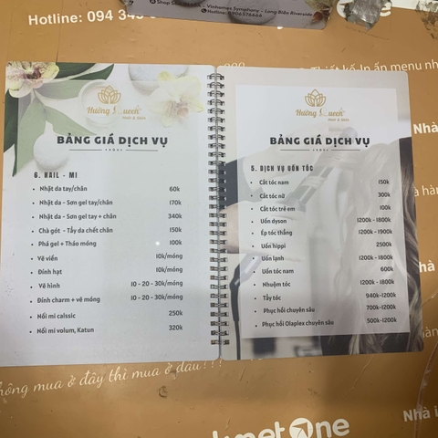 Menu tiệm spa